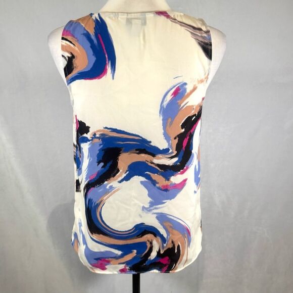 Nine West white colorful abstract print vneck top size XS - Picture 3 of 6